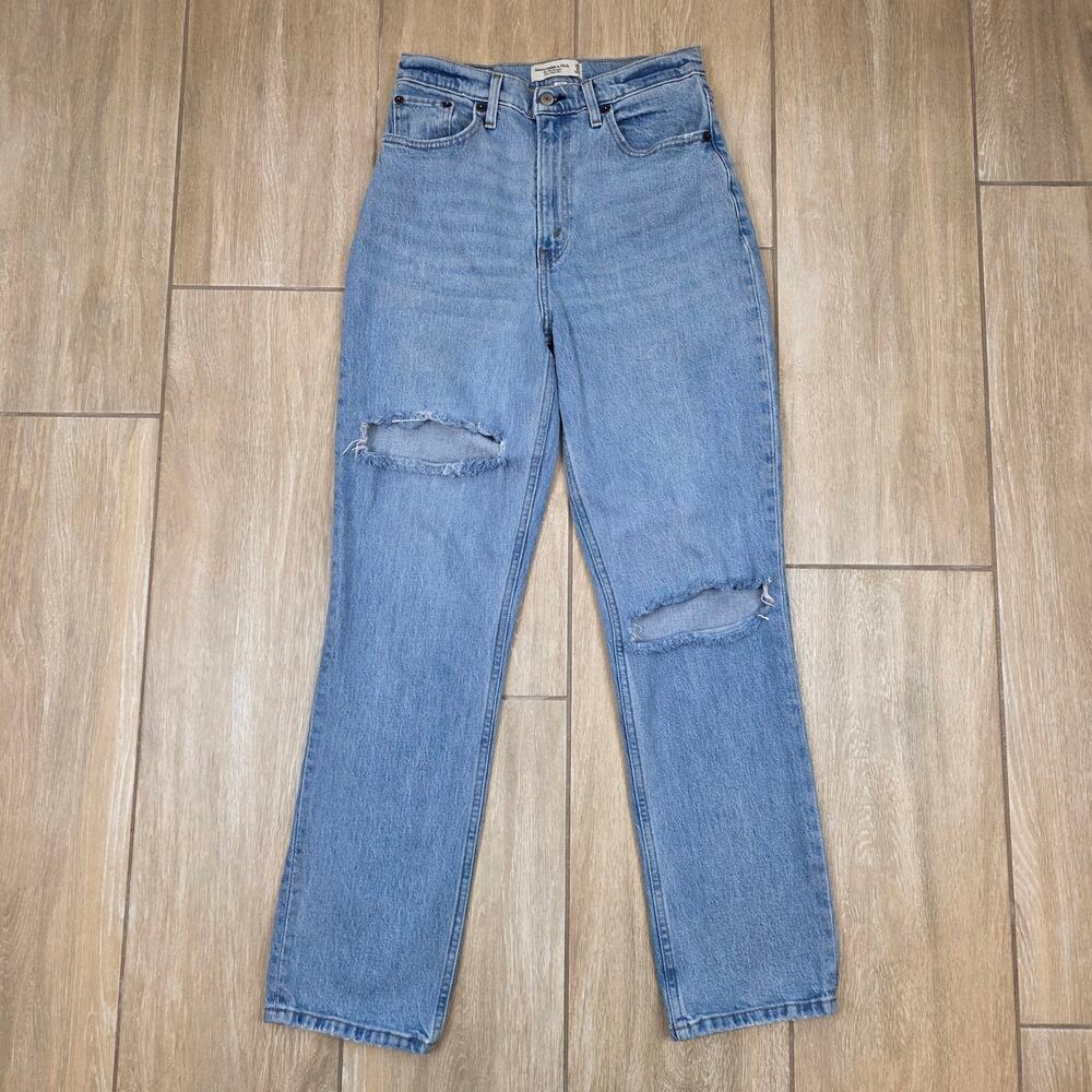 Abercrombie Curve Love 90s Straight Jeans Women's 28 High Rise Light Wash Denim